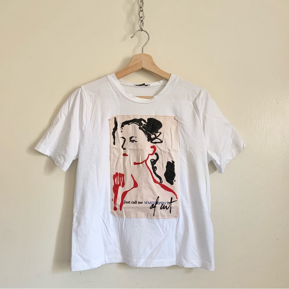Zara White Masterpiece of Art Crewneck Short Sleeve Tee Shirt Small